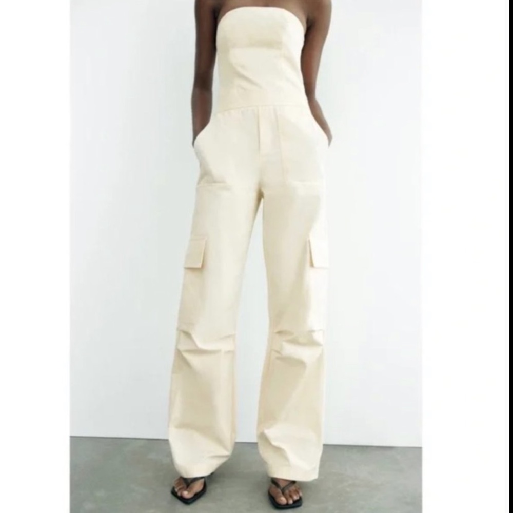 Zara Strapless Cream Jumpsuit